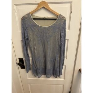One Girl Who Blue Open Knit Sweater Linen Blend Lined Long‎ Sleeves Size Medium